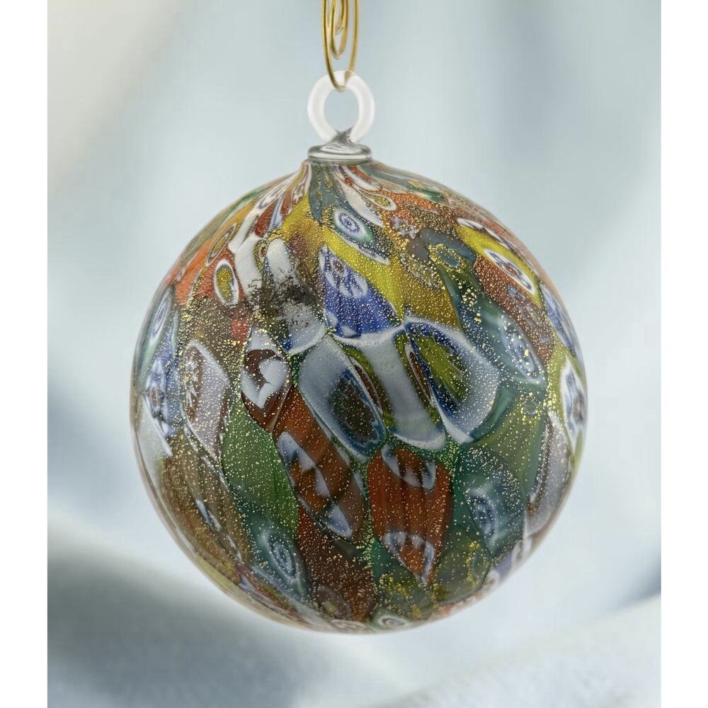 Murano Hand Blown Glass Millefiori Design 4 Inch Ornaments Italy w/ Hanger